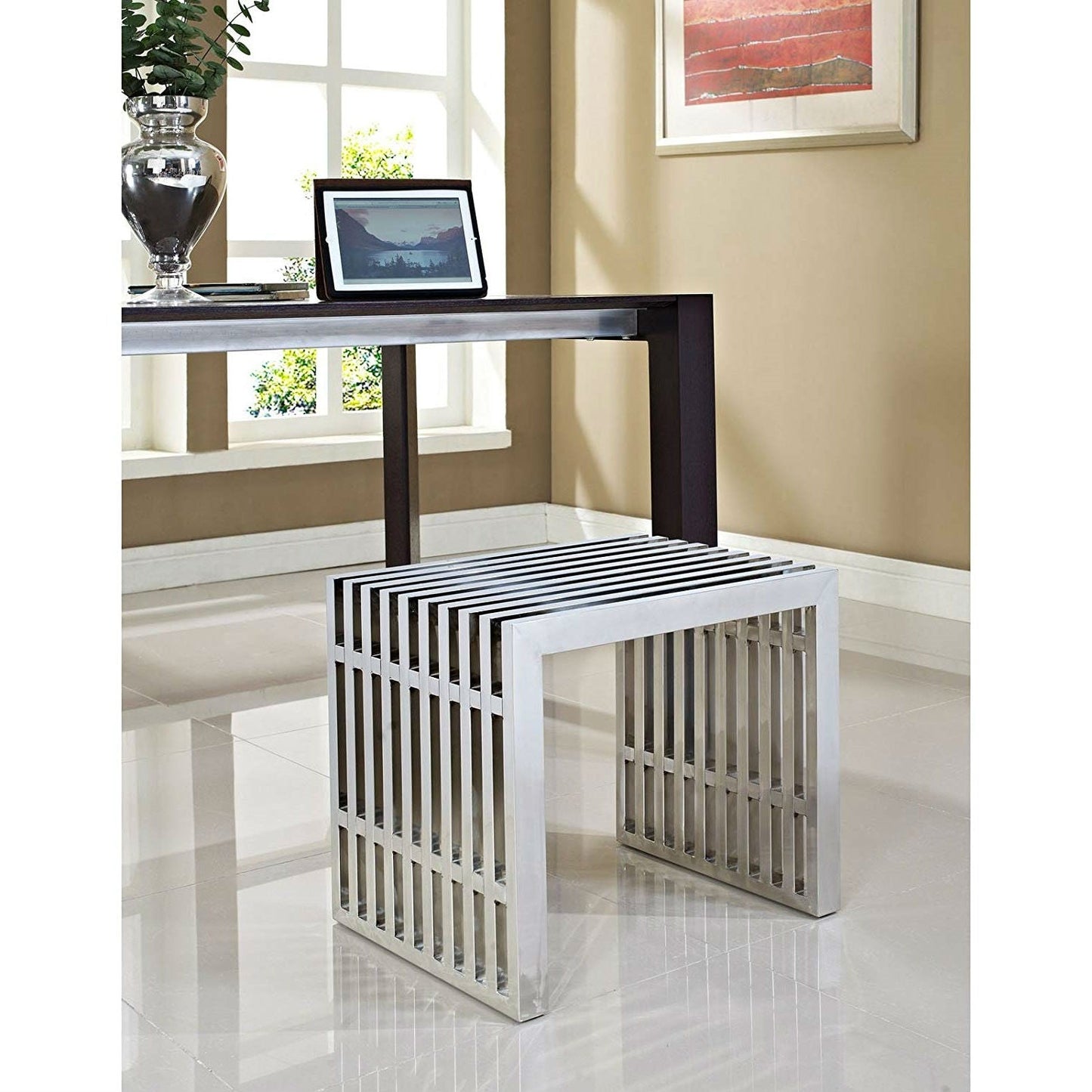 Mid-Century Modern Stainless Steel Accent Bench
