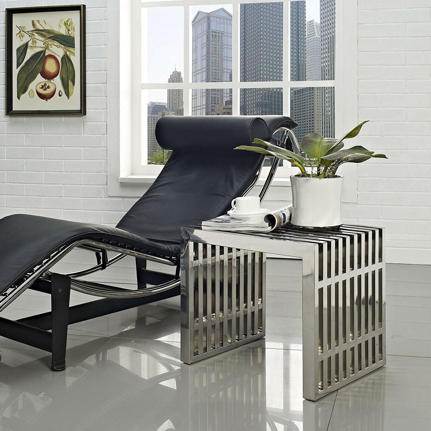 Mid-Century Modern Stainless Steel Accent Bench