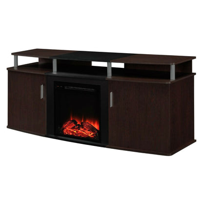 Electric Fireplace TV Stand in Cherry Black Wood Finish