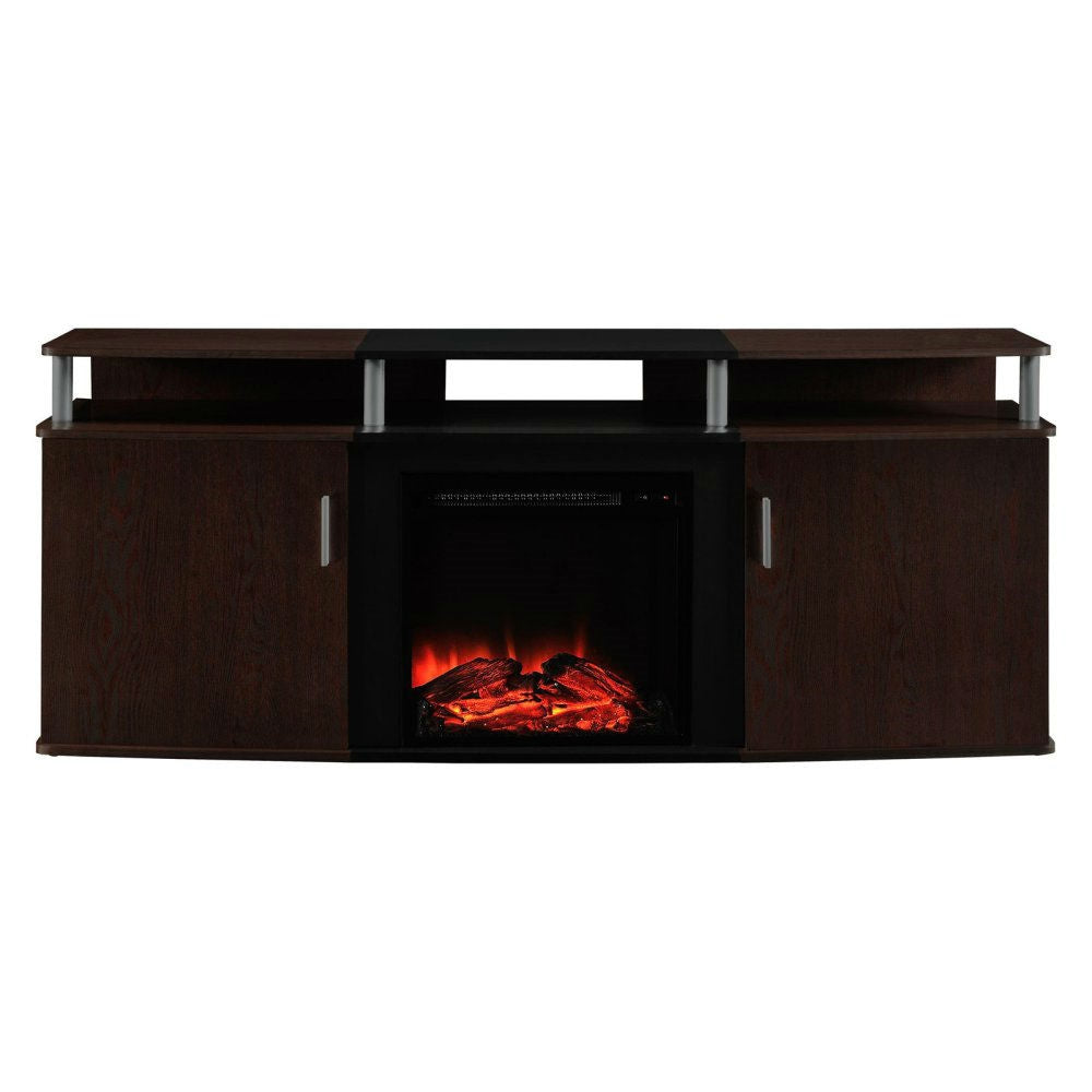 Electric Fireplace TV Stand in Cherry Black Wood Finish