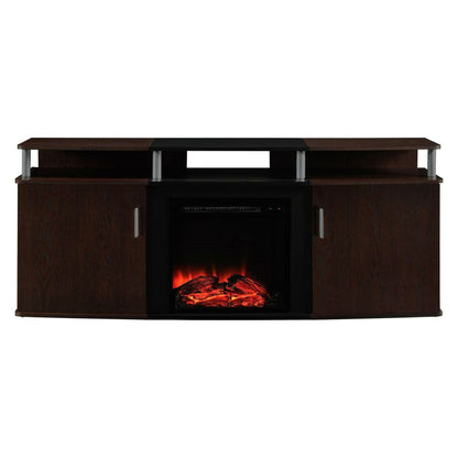 Electric Fireplace TV Stand in Cherry Black Wood Finish