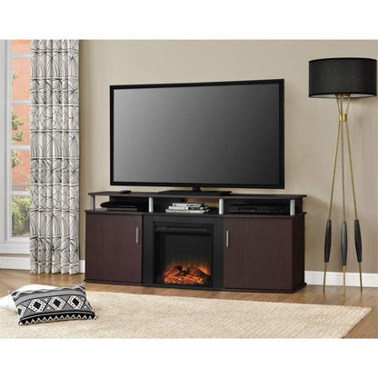 Electric Fireplace TV Stand in Cherry Black Wood Finish