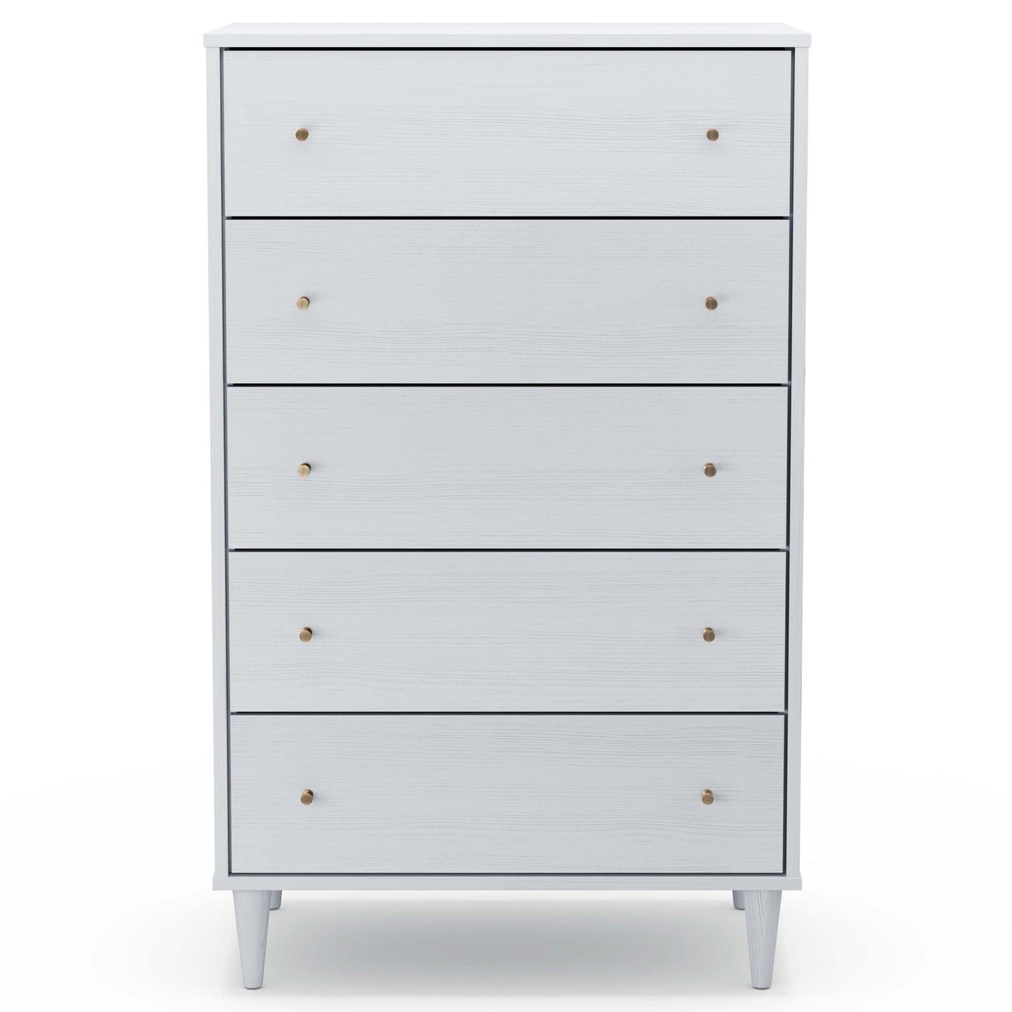 Farmhouse Rustic White Mid Century 5 Drawer Chest
