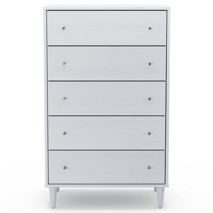 Farmhouse Rustic White Mid Century 5 Drawer Chest