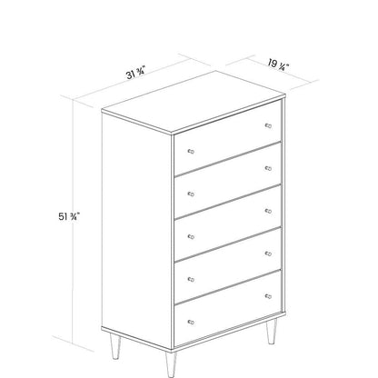 Farmhouse Rustic White Mid Century 5 Drawer Chest