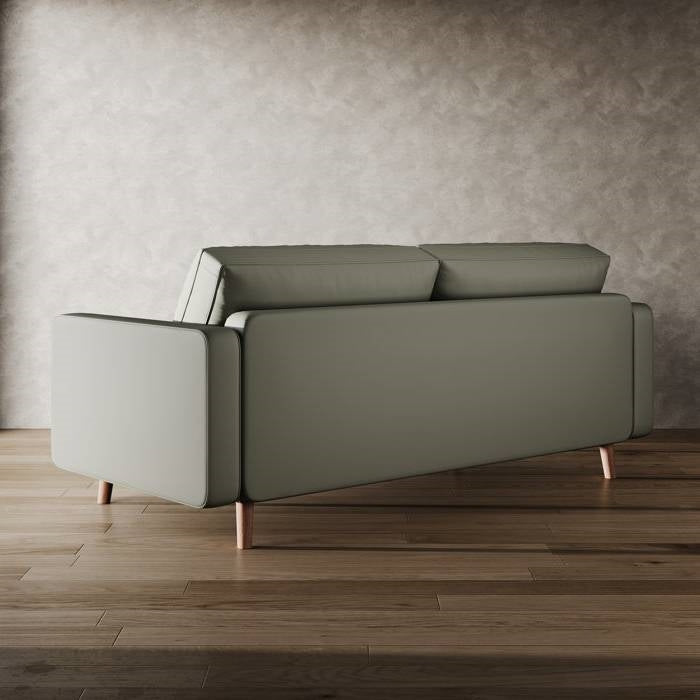 Grey Upholstered Faux Leather Sofa w/ Pillows Solid Hardwood Legs