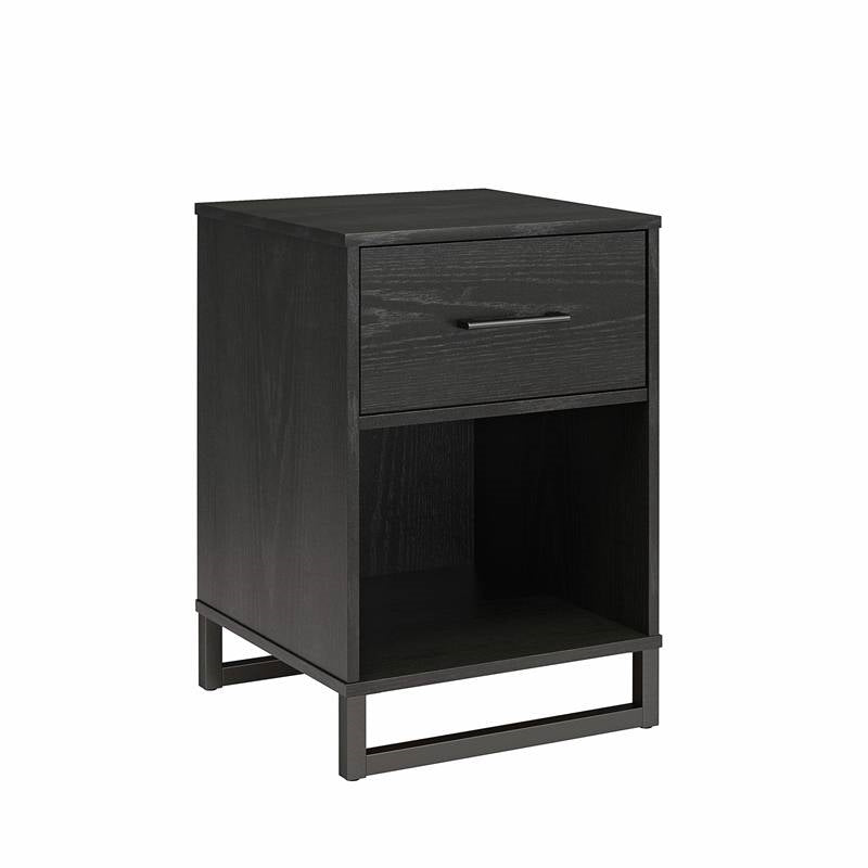 Modern 1-Drawer Bedroom Nightstand in Rustic Black Wood Finish with Metal Legs — Chic Home-Decor