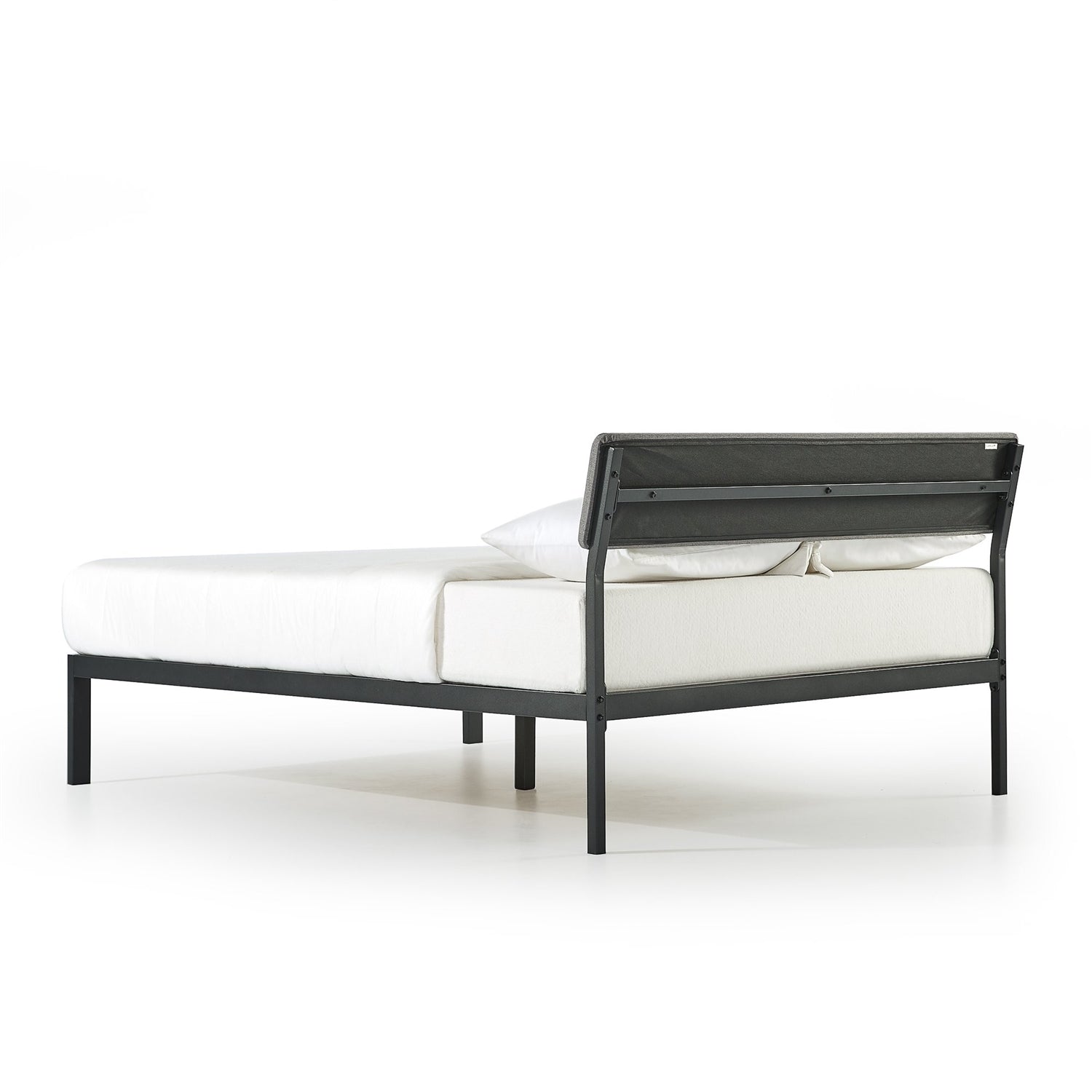 King Size Grey Soft Fabric Metal Headboard Platform Bed with Wooden Slats by FastFurnishings