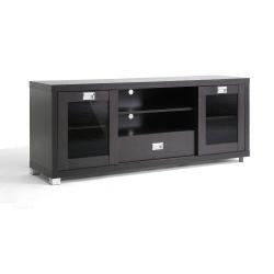 Modern Glass Door TV Stand in Dark Brown
