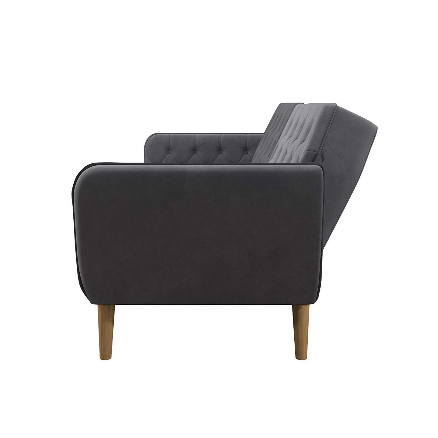 Memory Foam Futon Sofa Bed with Grey Velvet Upholstery and Wooden Legs