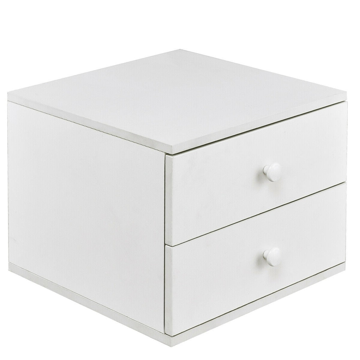 Modern White Wood 2-Drawer Accent End Table Nightstand