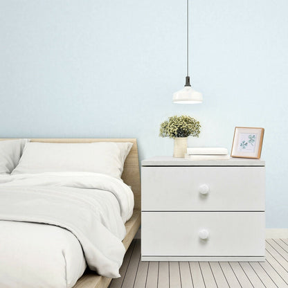 Modern White Wood 2-Drawer Accent End Table Nightstand