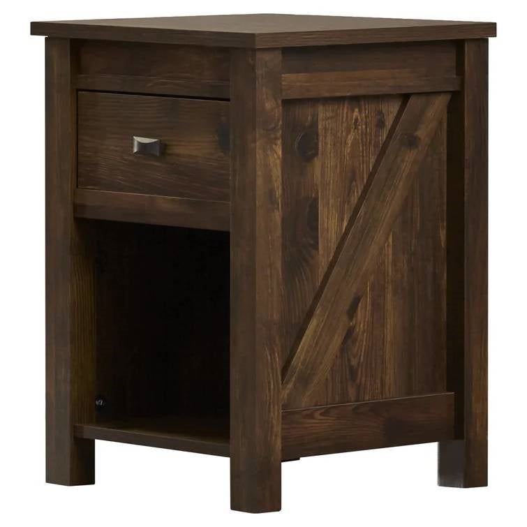Farmhouse 1-Drawer Bedroom Nightstand with Open Shelf in Rustic Pine Finish — Chic Home-Decor