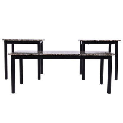 3-Piece Coffee Table and End Table Set with Faux Marble Top