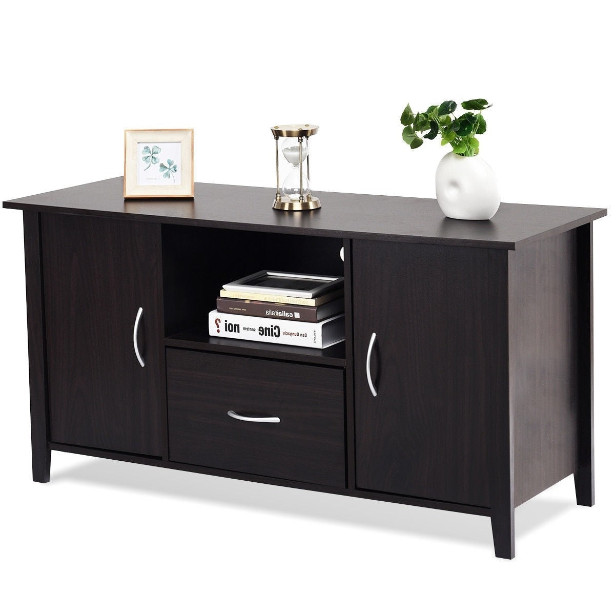 Modern 48-inch Dark Brown Wood TV Stand Media Cabinet