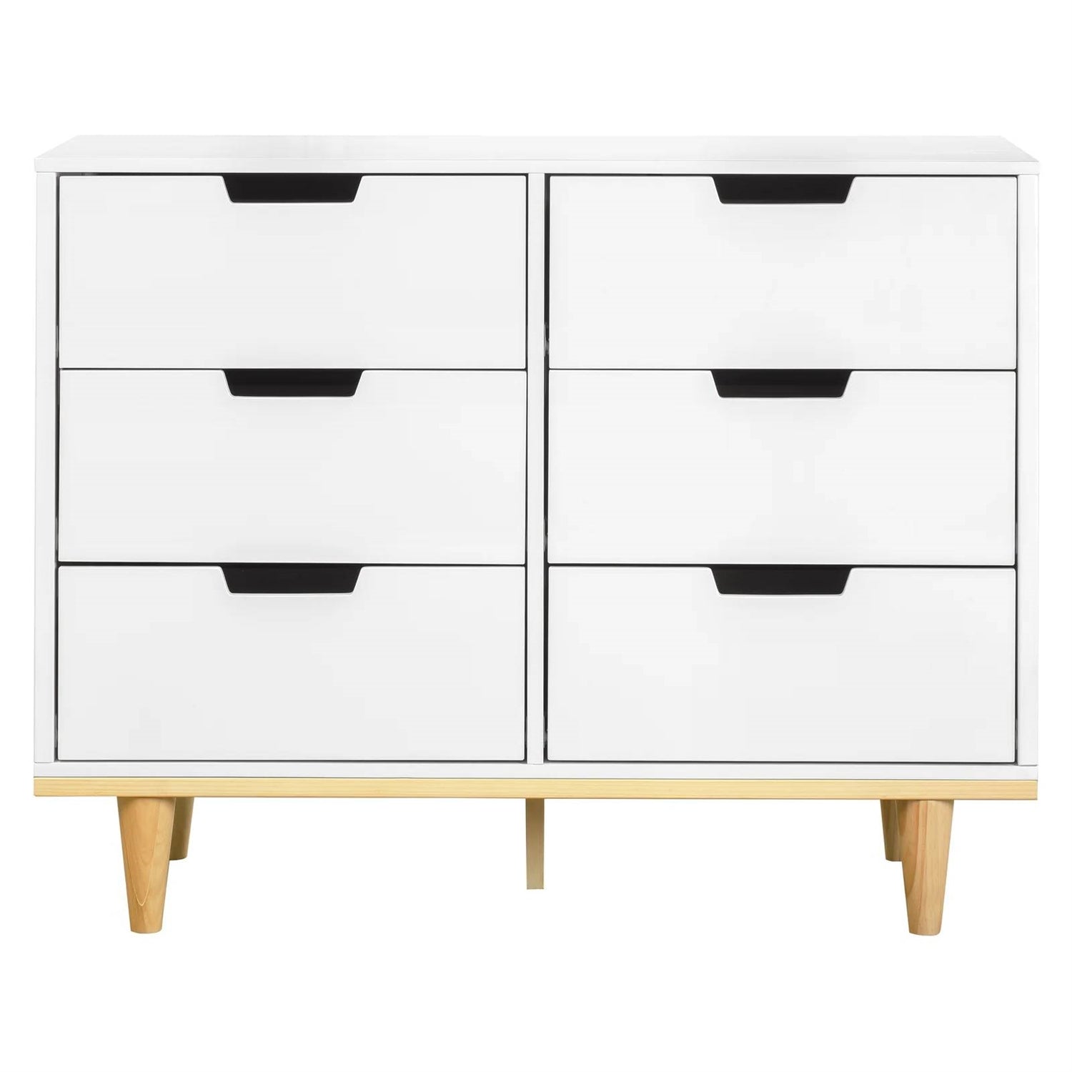 Modern Mid-Century Style 6-Drawer Double Dresser in White Natural Wood Finish — Chic Home-Decor