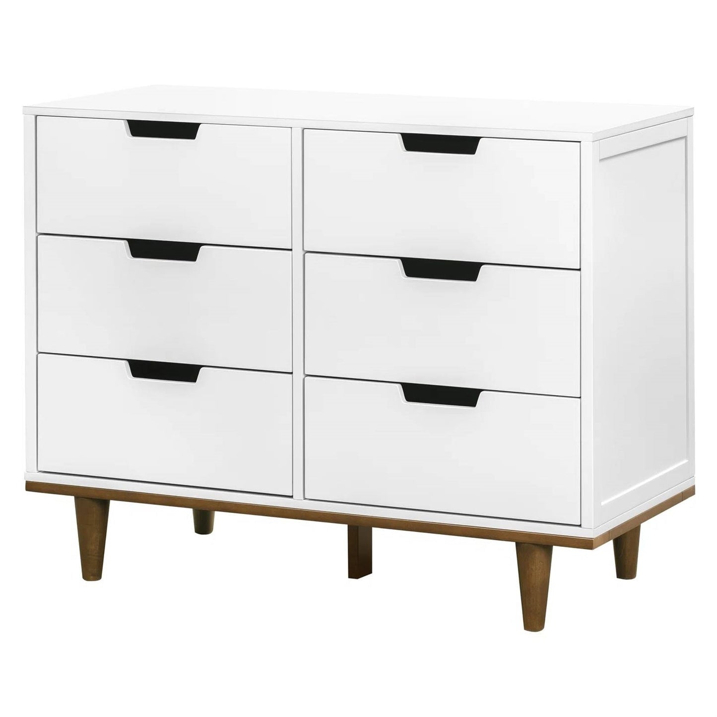 Modern Mid-Century Style 6-Drawer Double Dresser in White Walnut Wood Finish — Chic Home-Decor