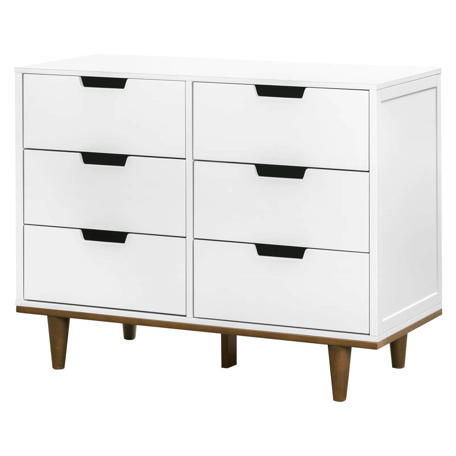 Modern Mid-Century Style 6-Drawer Double Dresser in White Walnut Wood Finish — Chic Home-Decor