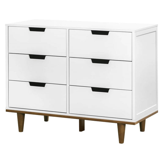 Modern Mid-Century Style 6-Drawer Double Dresser in White Walnut Wood Finish — Chic Home-Decor