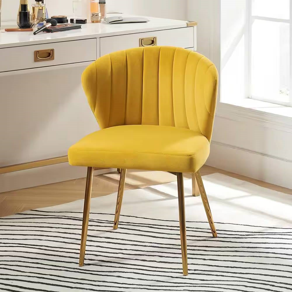 Mustard Yellow Velvet Upholstered Wingback Accent Side Chair w/ Gold Metal Legs — Chic Home-Decor