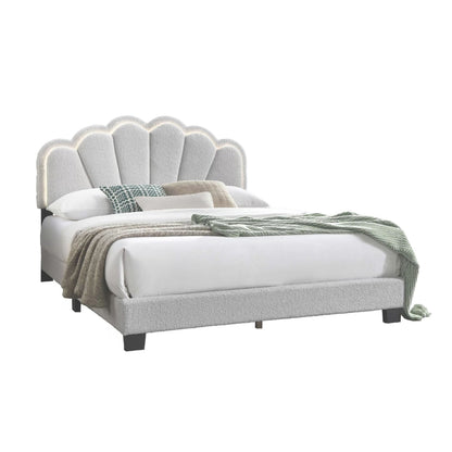 Madsy Full Bed, Gray Upholstered Fan-Shaped Headboard, Metallic Accents