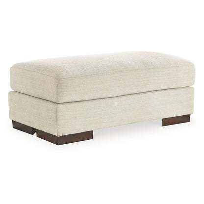 Magg 44 Inch Ottoman, Low Profile Block Feet, Beige Polyester Upholstery