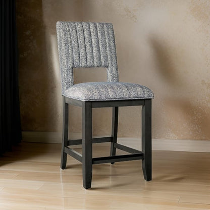 Manny Counter Height Chair Set of 2, Bluish Gray Fabric Seat and Back