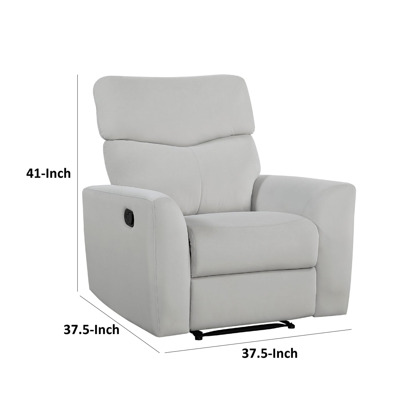 Manual Recliner Chair, 38 Inch, Gray Polyester Padded Seat, Pull Tab