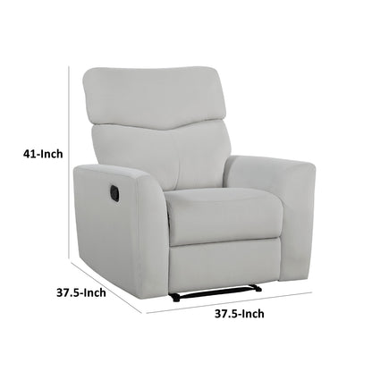 Manual Recliner Chair, 38 Inch, Gray Polyester Padded Seat, Pull Tab