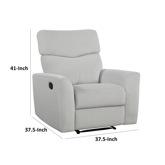 Manual Recliner Chair, 38 Inch, Gray Polyester Padded Seat, Pull Tab