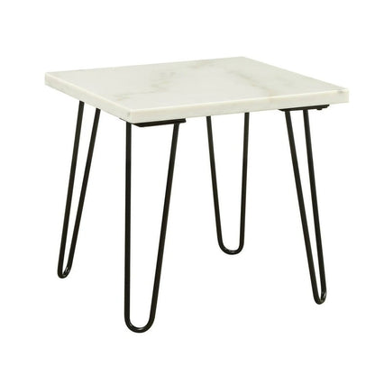 Marble Top Coffee Table with Hairpin Style Metal Legs, White and Black