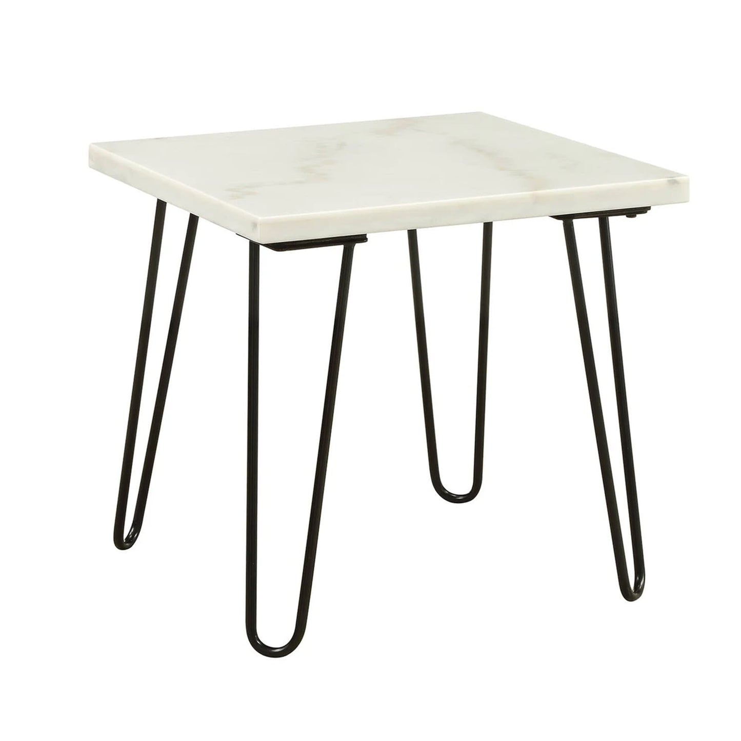 Marble Top Coffee Table with Hairpin Style Metal Legs, White and Black