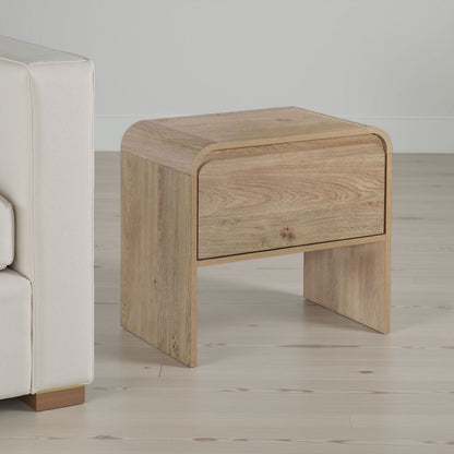 Maria Side End Table, Drawer and Waterfall Style, Brown Wood 22 Inch