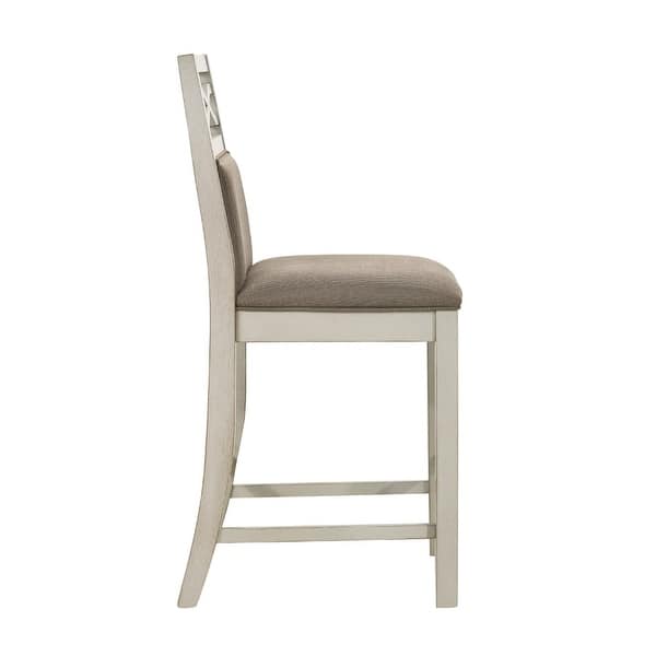 Marie 26 Inch Counter Height Chair, Khaki Fabric Seat, Back, Beige, Set of 2