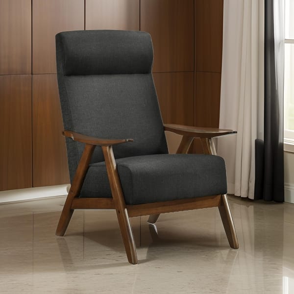 Mary 32 Inch Accent Chair Armchair, Dark Gray Polyester Linen, Solid Wood