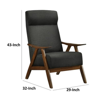 Mary 32 Inch Accent Chair Armchair, Dark Gray Polyester Linen, Solid Wood