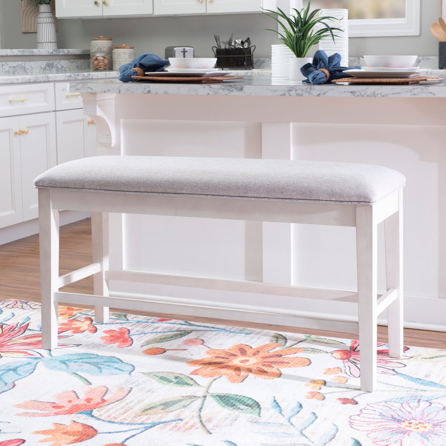 Anab Counter Height Bench, Foam Cushioned Polyester, Gray Wood