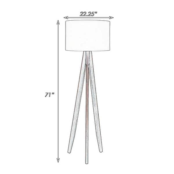 Megan 71 Inch Floor Lamp, White Drum Shade and Brown Wood Tripod Base
