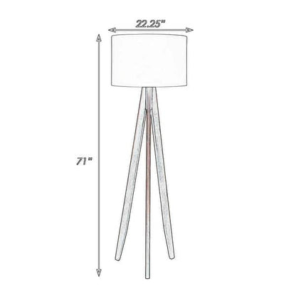 Megan 71 Inch Floor Lamp, White Drum Shade and Brown Wood Tripod Base