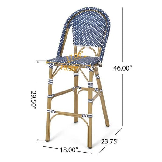 Meso Outdoor Barstool Chair Set of 2, White Blue Wicker Woven, Brown