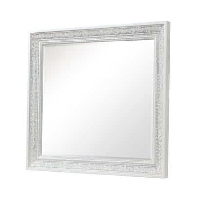 Miamy Dresser Mirror, 44 Inch Cream White Wood Frame, Bevelled Edge