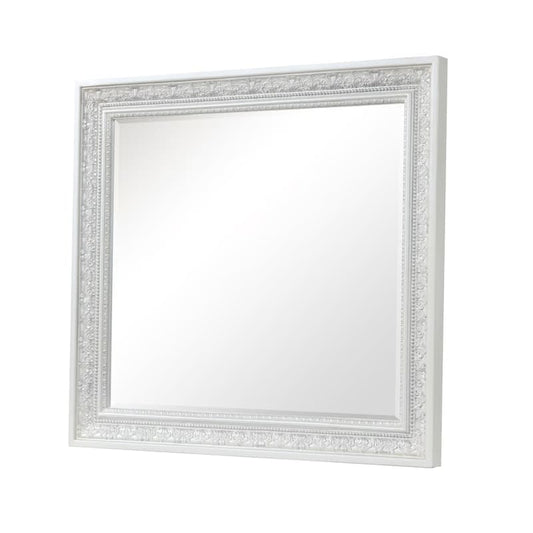 Miamy Dresser Mirror, 44 Inch Cream White Wood Frame, Bevelled Edge