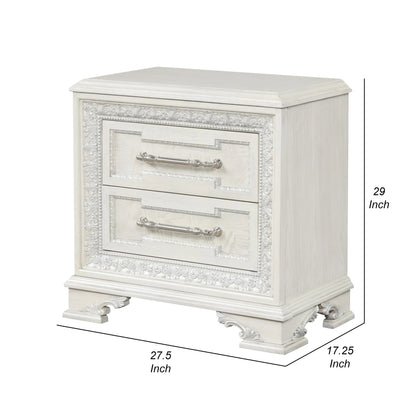 Miamy Nightstand, USB, 2 Drawers, Cream White Wood, 29 Inch