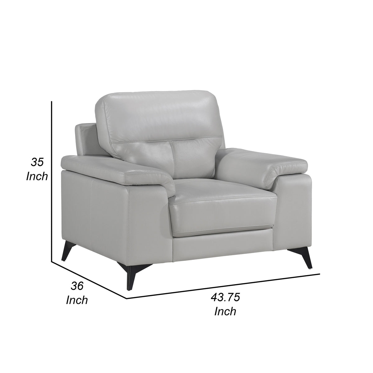 Mica 36 Inch Accent Chair, Dark Gray Top Grain and Faux Leather