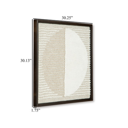 Miji Wall Art Decor, Half Moon Circle Beige White Woven Detail 30 x 30