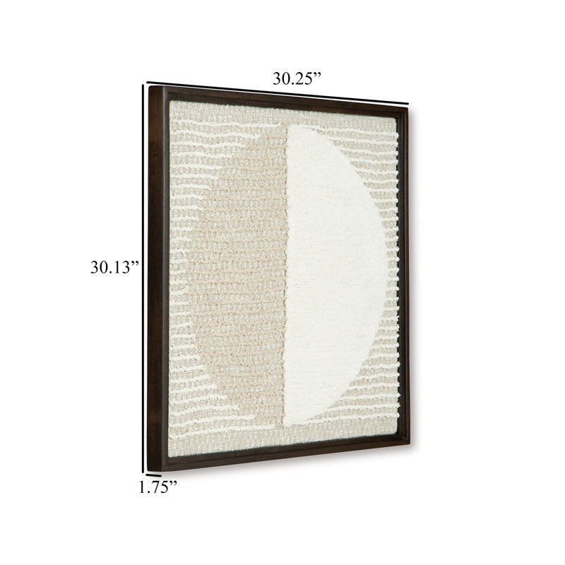 Miji Wall Art Decor, Half Moon Circle Beige White Woven Detail 30 x 30