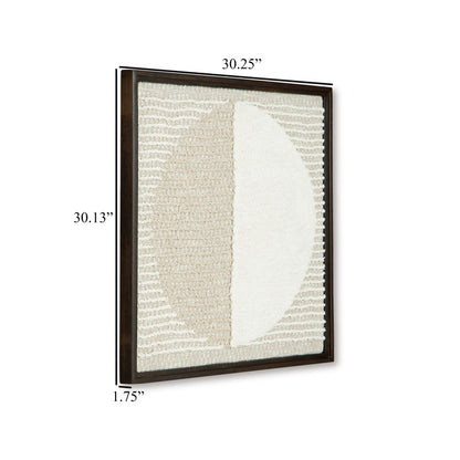 Miji Wall Art Decor, Half Moon Circle Beige White Woven Detail 30 x 30