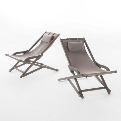 Mikki Portable Sling Chair Set of 2 with Pillows, Gray Polyester, Wood Base