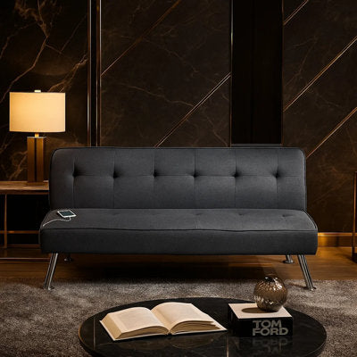 Milana Convertible Sofa Bed, USB Port, Blue Gray Fabric, 66 Inch