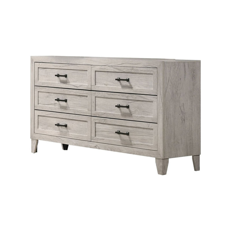 Miot Tall Dresser Chest, 4 Drawers w Metal Handles, White Wash Wood
